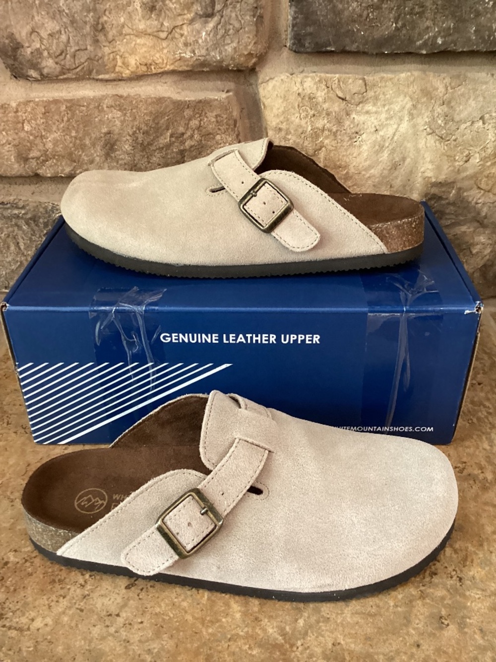 White Mountain Bari Clog Womens 8 Leather Taupe Suede New Footbed